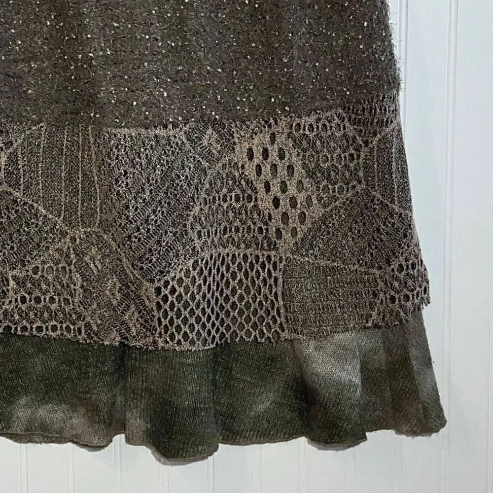 Donna Vinci Love The Queen Mocha Ragged Lined Skirt With Lace Details Size Small - Picture 10 of 11